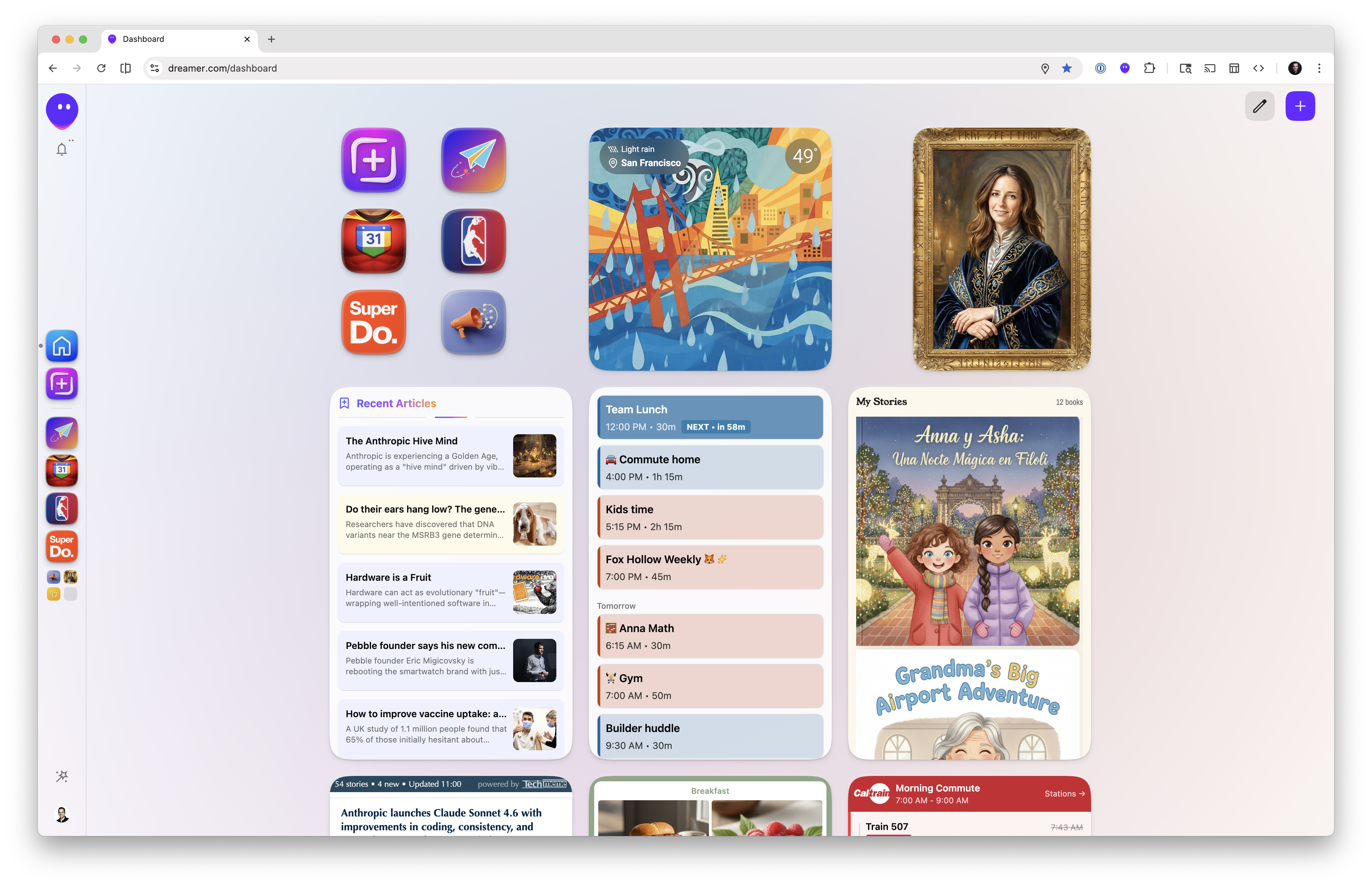One user’s dashboard in Dreamer - everyone’s is different